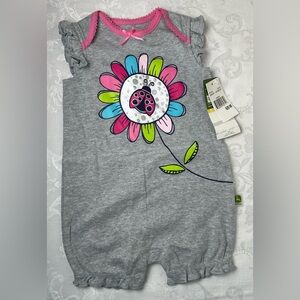 John Deere Gray Romper with Colorful Flower & Ladybug